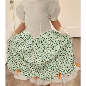 Vintage Green St. Patrick's Day Irish Shamrock Girl's Prairie Dress Puff Sleeves
